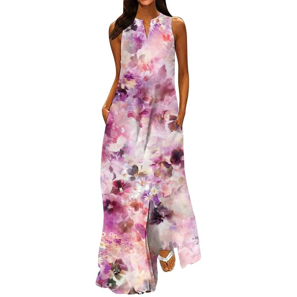 Women's Casual Dresses and Summer Fashion Classic V-Neck Color Printing Sleevele